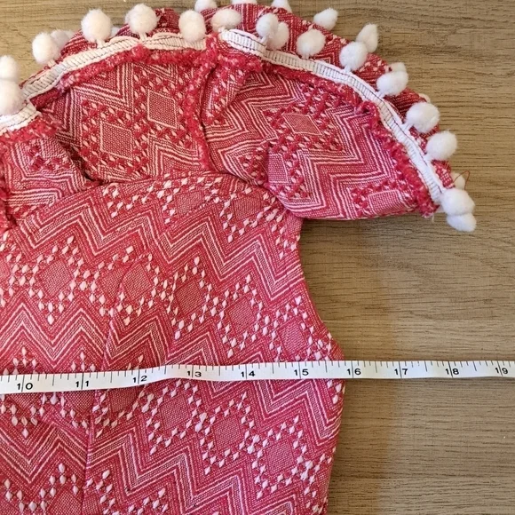 ASOS DESIGN jacquard pom pom frill beach red and white top size 2 - Picture 7 of 8